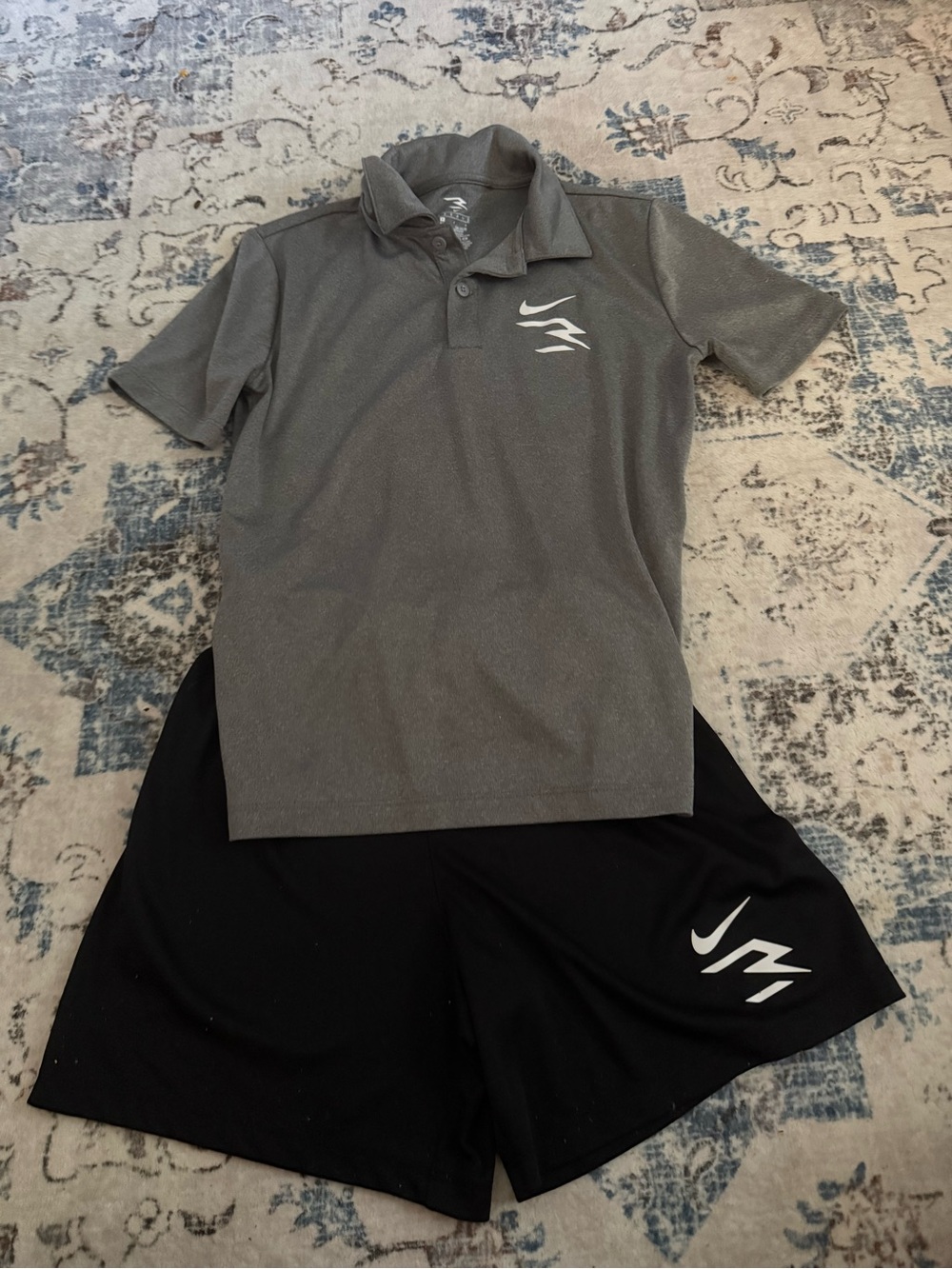 Nike Boys Gray Polo and Black Athletic Shorts Set